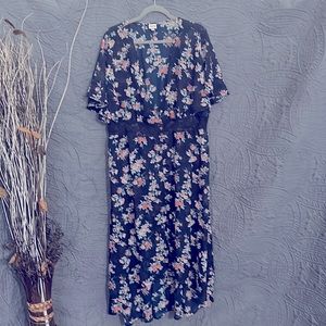 Navy blue long floral cardigan